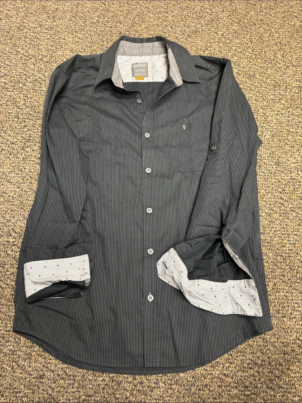 Boys' Black Pinstripe Button-Down Shirt 14/16 Casual Smart Style